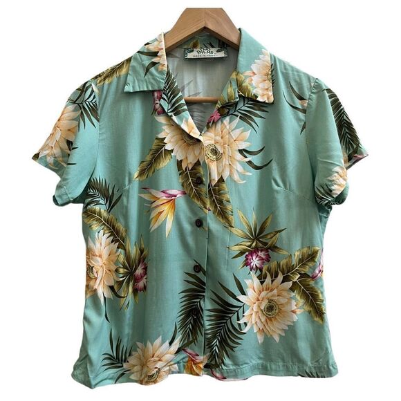 Two Palms Women's Tropical Floral Print Coconut Button Blouse XS Hawaii Resort - Picture 3 of 14